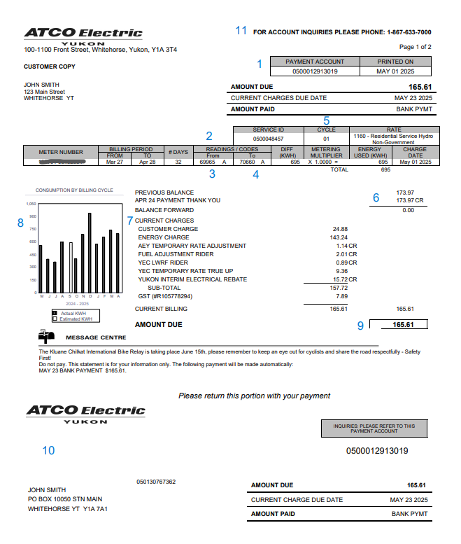 ATCO Electric Yukon Sample Bill