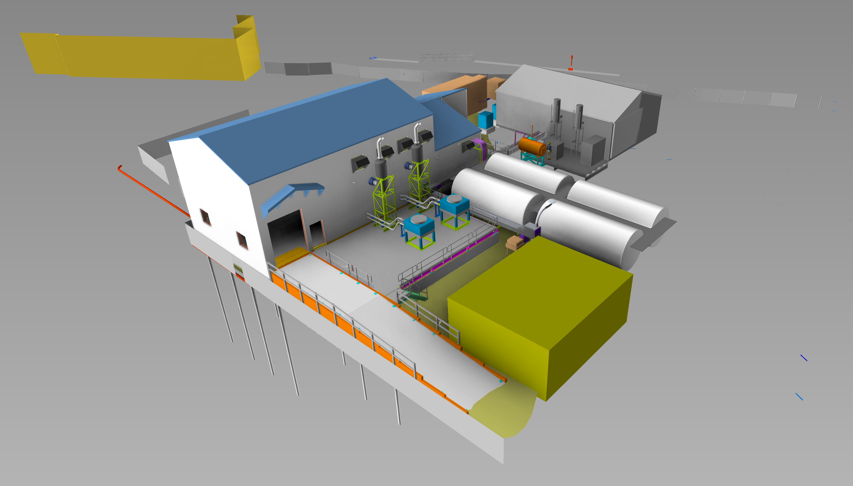 Aerial view rendering of old crow power plant